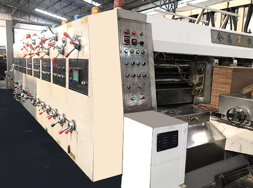 Four colors printing with die-cutting & grooving machine